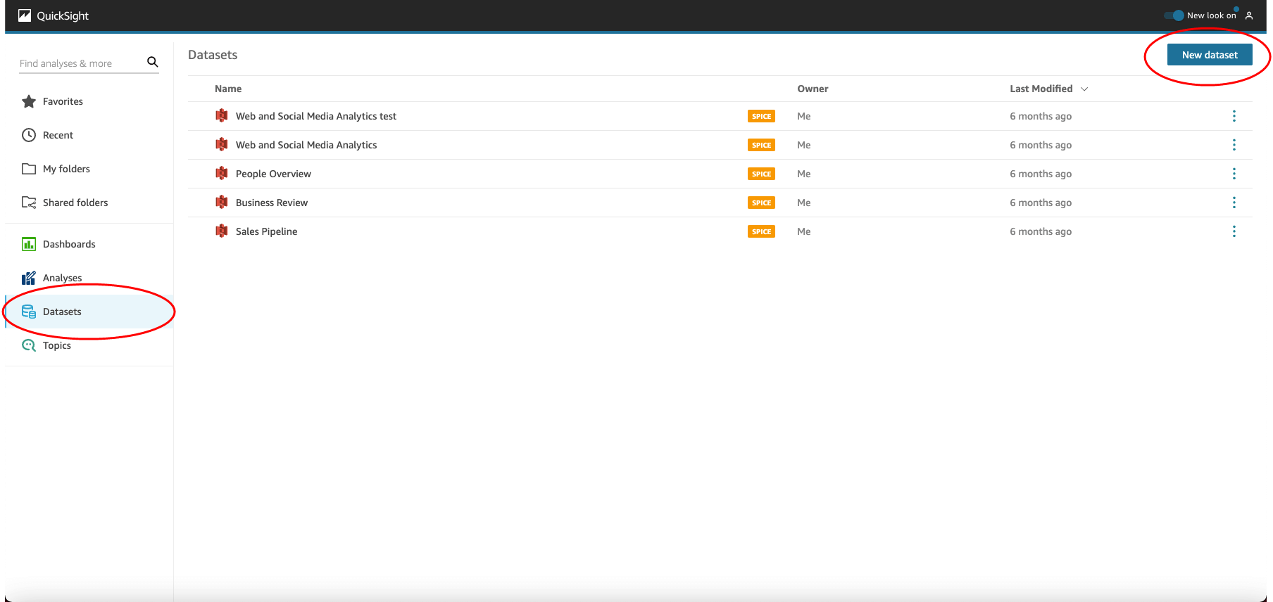 License Statistics - Importing data to Amazon QuickSight - step 2 - new dataset