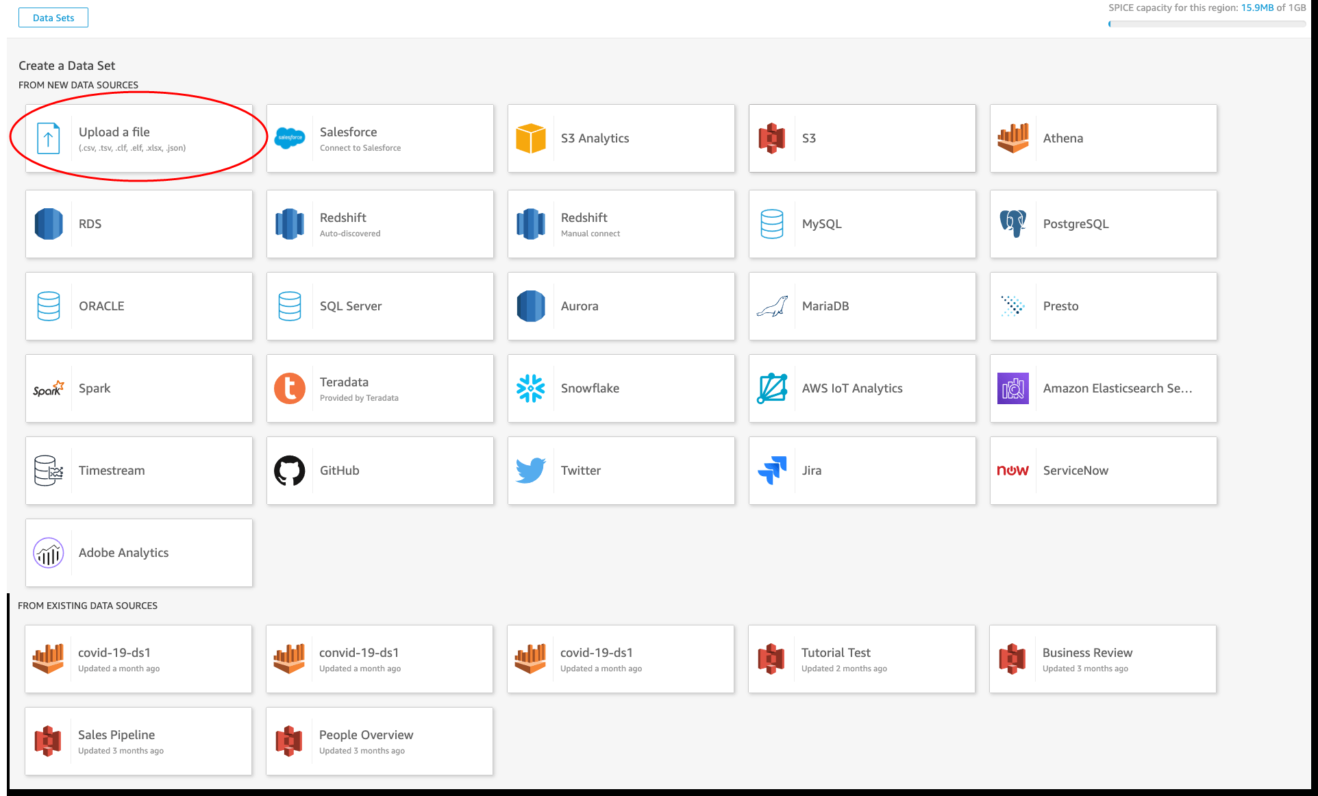 License Statistics - Importing data to Amazon QuickSight - step 3 - upload a file