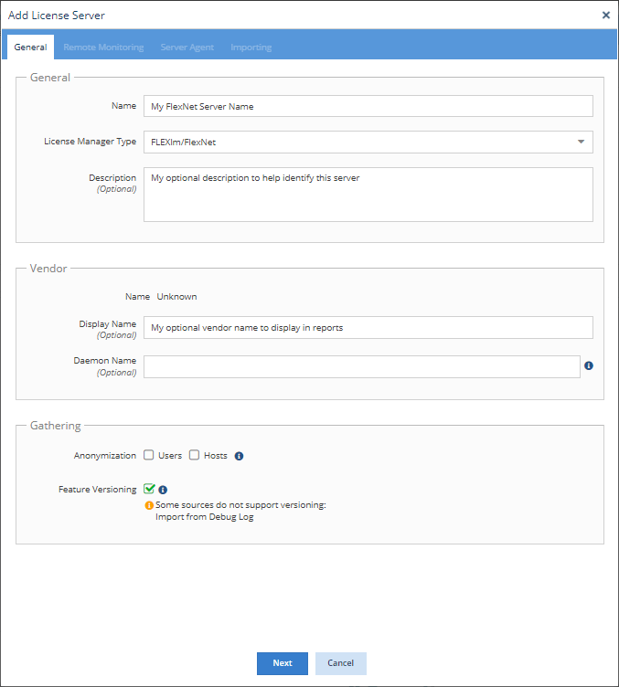 License statistics - LS - Add License server - gathering options